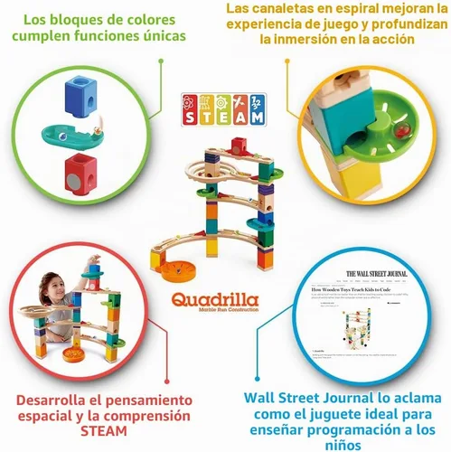 Vista 3 de Hape Quadrilla Cliffhanger Bloques de Pista de Canicas de Madera Juego de Laberinto de Canicas, Juguetes de Construcción de Desarrollo STEM