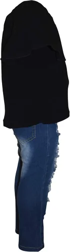 Vista 5 de Unique Baby Conjunto de jeans rasgados de mezclilla con estampado de animales para niñas, Granate