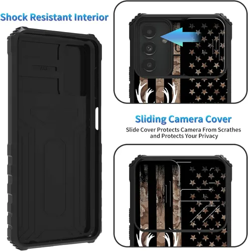 Vista 3 de Funda para Samsung Galaxy A13 5G/4G/A04S, Galaxy A13 5G con cubierta de cámara deslizante, funda de doble capa integrada con función atril