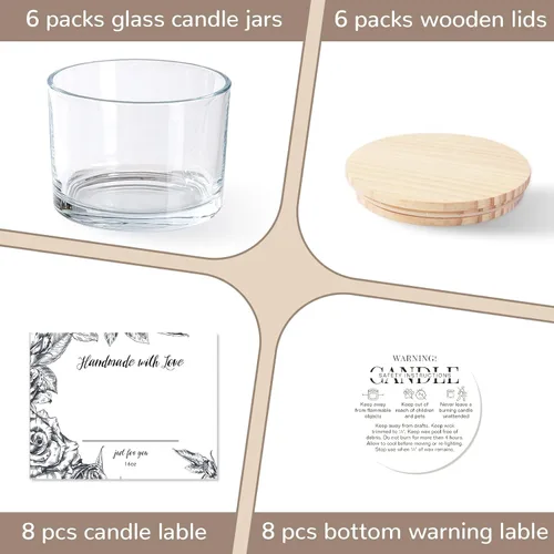 Vista 4 de Paquete de 6 tarros de vela de vidrio con tapas (16 onzas, transparentes) – Tarros de vela grandes para hacer velas de 3 mechas – Contenedores