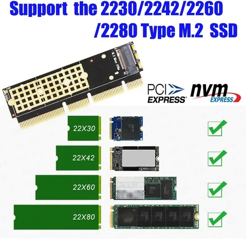 Vista 3 de HLT Adaptador M.2 NGFF NVMe SSD a PCIE 3.0 X16/X8/X4 para servidor 1U/2U y PC de bajo perfil