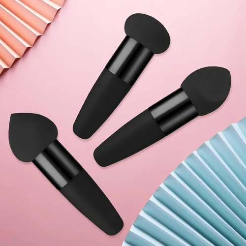 Vista 8 de Sibba Juego de 3 esponjas de maquillaje, corrector de base, soplo de mezcla con mango aplicador de cepillo en ángulo, embalaje portátil para cara