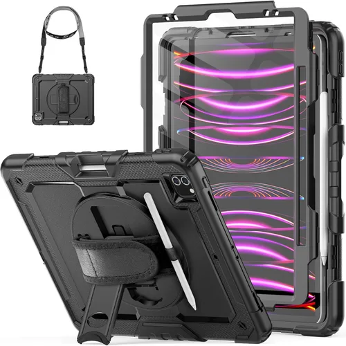 Vista 16 de HXCASEAC - Funda para iPad mini 7 (A17 Pro) / iPad mini 6 de 8,3 pulgadas, a prueba de golpes Pencil Holder Hand Strap Screen Protector
