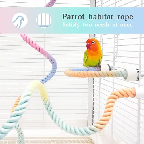 Vista 4 de Soporte de percha de cuerda de pájaro colorido degradado de 3 piezas Bird Cage Climbing Rope Toys Accessories,Bendable Climbing,Parakeet Lovebirds