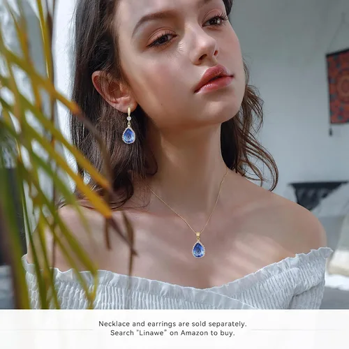 Vista 2 de Linawe Aretes colgantes de diamantes de imitación de cristal de diamantes de imitación de circonita cúbica colgantes, oro de 14 quilates y piedra