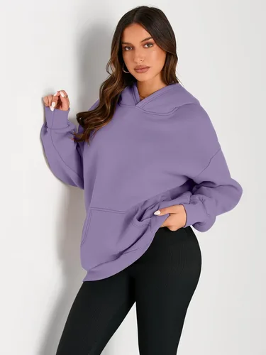 Vista 26 de Trendy Queen - Sudaderas extragrandes con capucha para mujer, suéteres de manga larga, sin botones, de vellón, de otoño, ropa de invierno