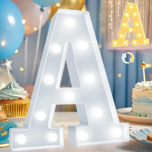 Vista 32 de Pooqla Letras con luces LED de marquesina, letras decorativas iluminadas en blanco cálido y blanco frío, letras del alfabeto iluminadas para niños