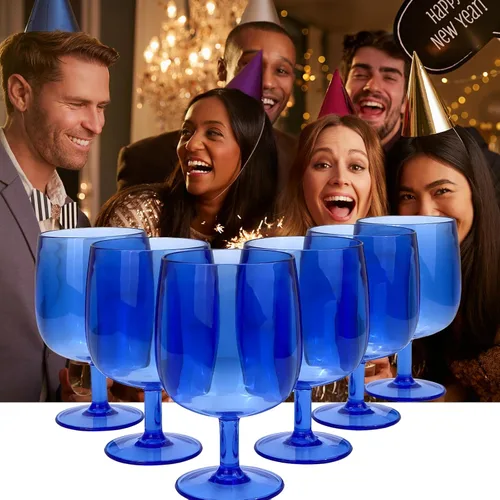 Vista 7 de Yalin Juego de 6 vasos apilables irrompibles de plástico acrílico para vino y agua de 12 onzas (azul, 12 onzas)