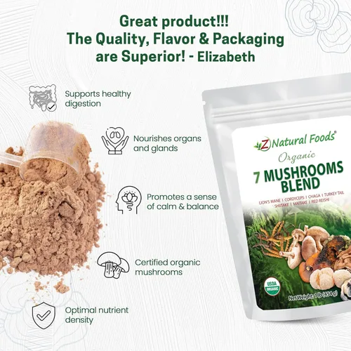 Vista 4 de Z Natural Foods Mezcla orgánica de 7 hongos sagrados, melena de león, cordyceps, chaga, reishi rojo, shiitake, maitake, hongos orgánicos en polvo