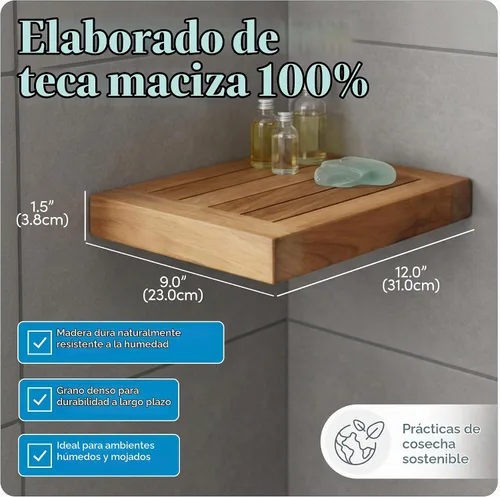 Vista 3 de Estante de pared flotante de teca Moa de 12