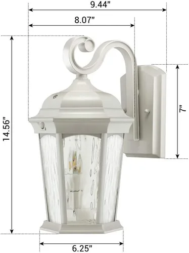 Vista 5 de Euri Lighting EFL-140W-MD Linterna de Llama Parpadeante, Cristal al Agua, con Luz de Seguridad Integrada (3000K), Fotocélula y Sensor de Movimiento