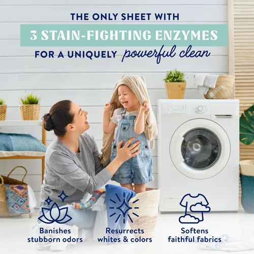 Vista 2 de Cleancult Hojas de detergente para ropa – Caja resellable – 3 enzimas que combaten las manchas – Sin fragancia – 60 cargas – Libre de productos