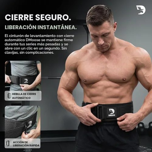 Vista 3 de DMoose Fitness Cinturón de levantamiento de pesas con bloqueo automático para hombres y mujeres, cinturón de nailon de 4 pulgadas para sentadillas