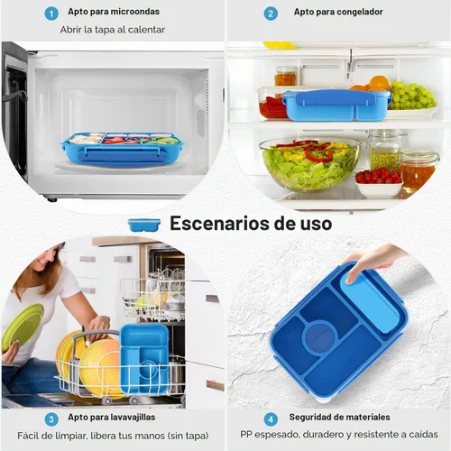 Vista 6 de Amathley Caja Bento para Adultos y Niños, Contenedores de Almuerzo para Adultos/Niños/Niños Pequeños, Caja de Almuerzo Bento de 5 Compartimentos