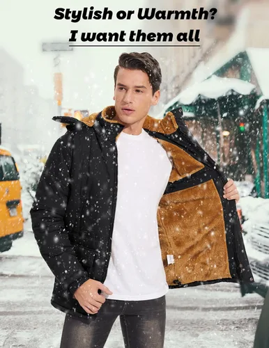 Vista 7 de MAGCOMSEN Men's Winter Coat Fleece Lined Parka Jacket Hooded Puffer Jacket Thicken Warm Fur Coat Men Outerwear