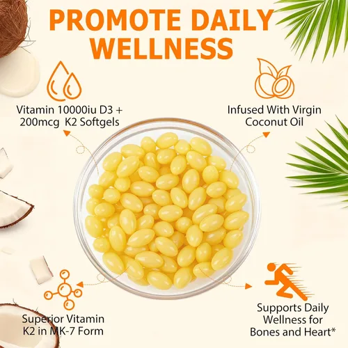 Vista 4 de newseel Cápsulas de vitamina D3 K2, suplemento de vitamina D3 y K2, suplemento de vitamina D3 y K2, suplemento D3, cápsulas blandas de aceite