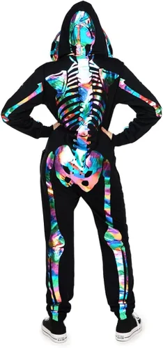Vista 2 de Tipsy Elves - Disfraz de esqueleto de Halloween para mujer con estampado de espalda disfraz de esqueleto
