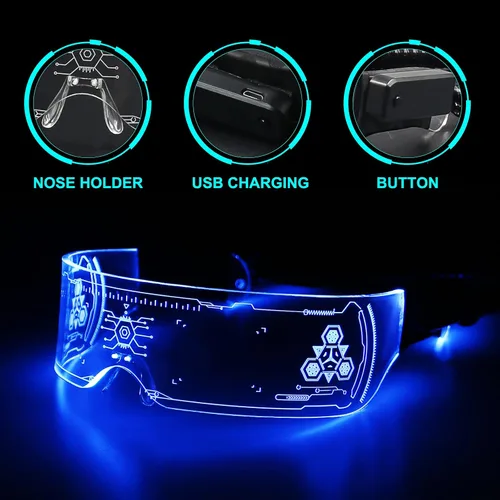 Vista 4 de MEILI Luminous Glasses LED Visor Glasses7 Colors Light Up Glasses for Adult Party Cosplay Halloween Bar Club White