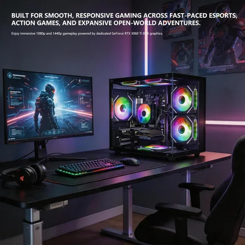 Vista 4 de Gaming PC with RTX 3060 Ti 8GB, Ryzen 7 5700X, 16GB RAM & 512GB SSD