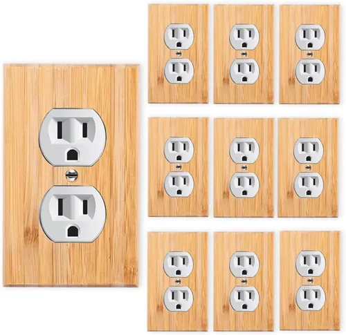 Vista 17 de Placa de Interruptor de Luz Dúplex de Palanca de Madera Maciza de 1 Gang, 4.5" x 4.5", Cubierta de Interruptor de Luz de Bambú de Madera Cruda