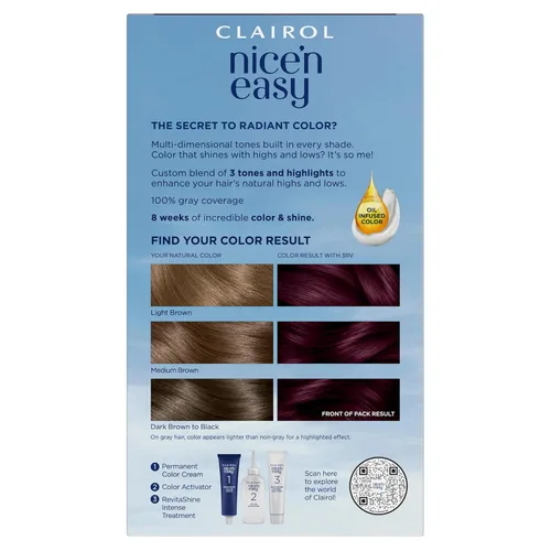 Vista 2 de Clairol Nice'n Easy - Tinte permanente para el cabello, color violeta borgoña más oscuro 3RV, paquete de 1 unidad