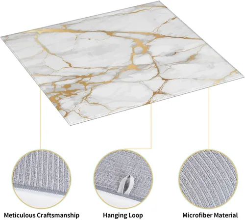 Vista 4 de Tapete de secado de platos de mármol blanco dorado para encimera de cocina, absorbente de 16 x 18 pulgadas, placa de microfibra de vidrio