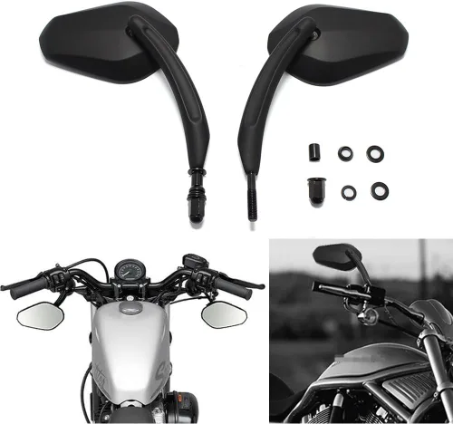 Vista 7 de Espejos retrovisores laterales negros para motocicleta Harley Davidson Road King Road Glide