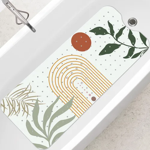 Vista 10 de SHUCHING - Alfombra de baño antideslizante azul para bañera de 40 x 16 pulgadas, estilo bohemio Tapete de bañera para ancianos sin moho, tapete