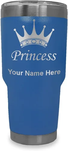 Vista 15 de LaserGram Vaso aislado al vacío de 20 onzas, corona de princesa, grabado personalizado incluido (negro)