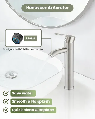 Vista 3 de gotonovo Grifo de lavabo Vessel Moderno Grifo de baño alto de una sola manija con un agujero de acero inoxidable para lavabo de baño en RV Mezclador