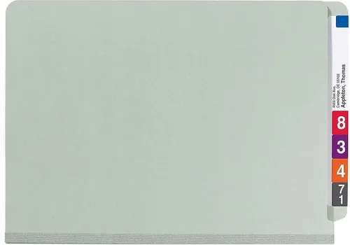 Vista 2 de Smead Carpeta de clasificación con pestañas finales 100% recicladas, 2 divisores, expansión de 2 pulgadas, tamaño legal, gris/verde, 10 por caja
