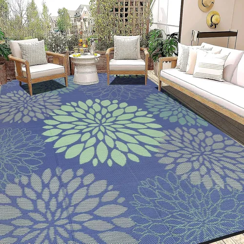 Vista 15 de Ileading Alfombra impermeable para exteriores de 5 x 8 pies, reversible, de paja de plástico, portátil, para interiores y exteriores, caravana