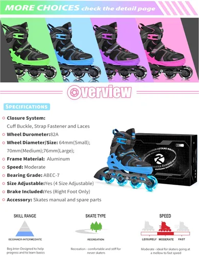 Vista 6 de Kuxuan Skates Patines en línea ajustables para niños y niñas, patines para niños de 4 a 12 años con ruedas iluminadas, patines para adolescentes