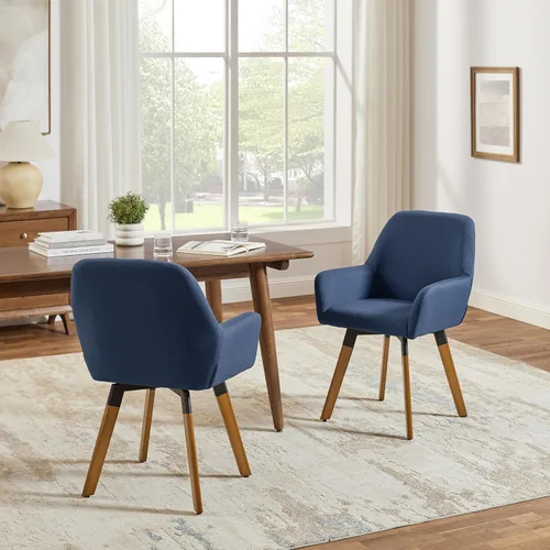 Vista 5 de Art Leon Sillas de comedor giratorias, juego de 2 sillas modernas de mediados de siglo, sillas tapizadas de tela de lino para cocina, comedor, silla
