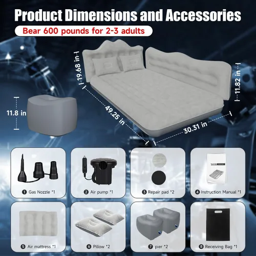 Vista 6 de colchón de aire para coche, colchón inflable para SUV y camión, colchón de aire para asiento trasero, cama inflable para camping, colchón de aire