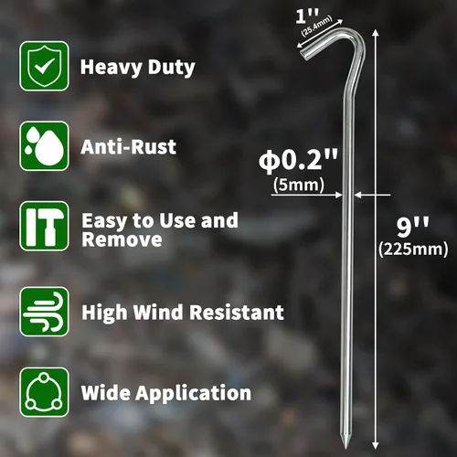 Vista 2 de Estacas de metal resistentes de 9 pulgadas, 8 estacas de lona
