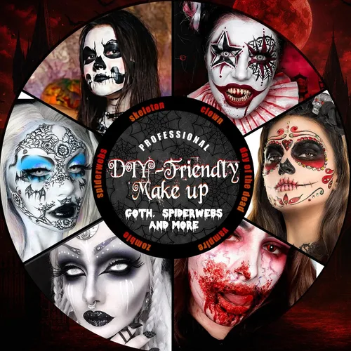 Vista 5 de Pintura corporal negra de Halloween Pintura facial blanca lavable Negro