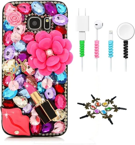 Vista 8 de Sparkle Funda compatible con Samsung Galaxy J2 Prime – Elegante funda 3D hecha a mano con diseño musical de flores grandes con protector de cable