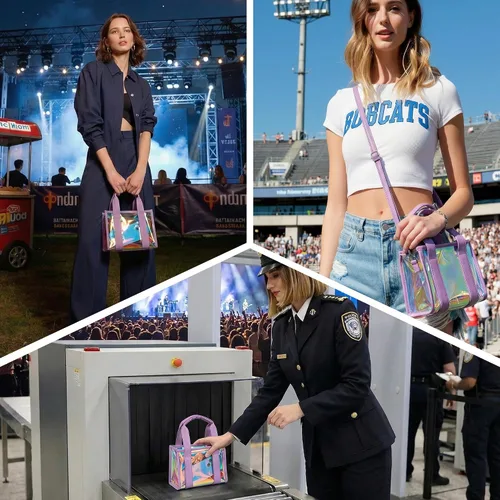Vista 7 de Bolsa transparente para eventos de estadio, bolsa de mano para estadio para mujer, mini bolso con correa cruzada