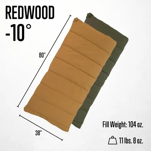 Vista 9 de ALPS OutdoorZ Redwood - Saco de dormir forrado de franela de -10°F con carcasa de lona de algodón, cremalleras resistentes, diseño rectangular