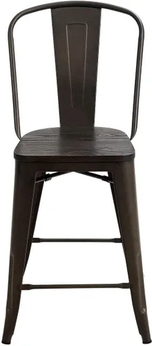 Vista 9 de COSTWAY Taburetes de comedor con asiento y respaldo de madera, taburete de metal industrial de altura de mostrador, sillas modernas apilables