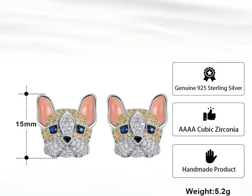 Vista 4 de Frenchie Dog Earrings for Women and Girls by Ginger Lyne, CZ French Bulldog or Boston Terrier Stud Earring Cubic Zirconia
