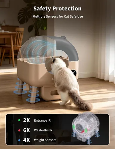 Vista 4 de Aptliton Caja de arena automática para gatos autolimpiante, gran capacidad
