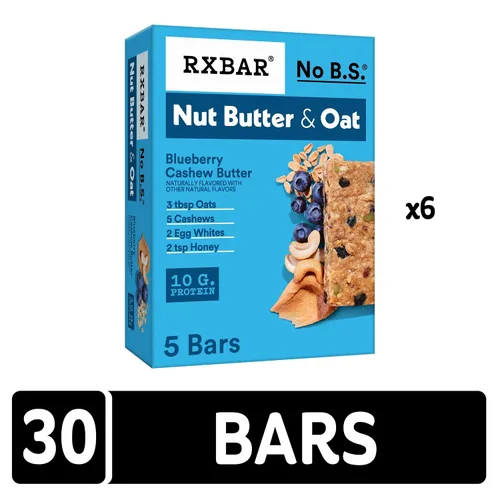 Vista 4 de RXBAR Barras de mantequilla de nuez y avena con proteína, snacks de proteína, mantequilla de arándano y anacardo (6 cajas, 30 barras)