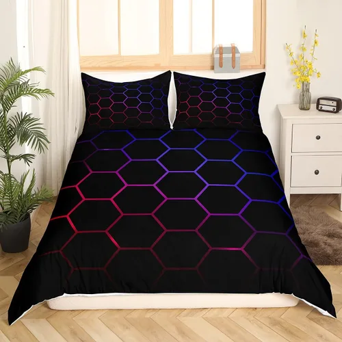 Vista 33 de Funda de edredón de panal para niños, hombres y niñas, juego de ropa de cama moderno con temática geométrica hexagonal, diseño de cuadrícula