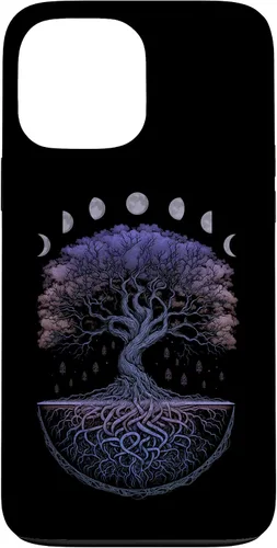 Vista 23 de Funda para iPhone 11 Pro Max Yggdrasil nórdico árbol de la vida vikinga fases de la luna