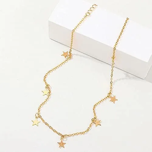 Vista 6 de Long tiantian Gargantilla de estrella dorada para mujer, gargantilla simple para adolescentes y niñas, Cobre, otro