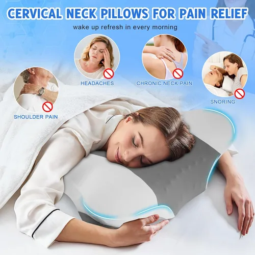 Vista 6 de Almohadas cervicales para el cuello con espuma viscoelástica, almohadas ergonómicas de apoyo para el cuello para aliviar el dolor, espuma