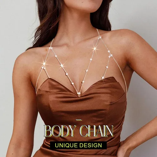 Vista 2 de Asooll Brasier bohemio en capas, cadena de cuerpo de cristal brillante, cadena de pecho para playa, BIkini fiesta, club, joyería corporal