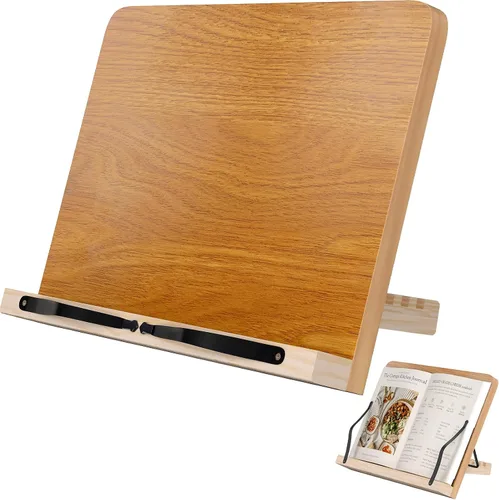 Vista 8 de Soporte de Lectura de Libros, Soporte con Bandeja de 8 Alturas Ajustables con Clips Elásticos para Páginas de Papel para Libro de Texto/Libro